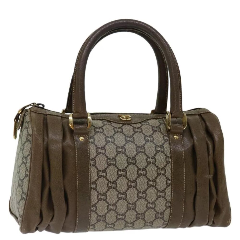 GUCCI GG PLUS Canvas Hand Bag PVC Beige Brown - Picture 1 of 7